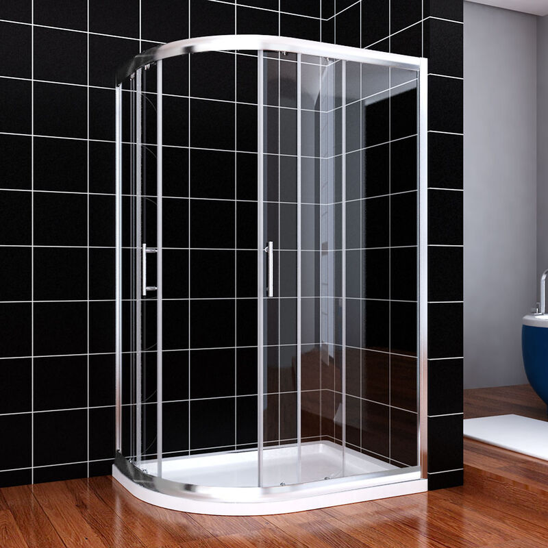 Elegant - Quadrant Shower Cubicle 1200x800mm Safety Glass Wet Room Shower Door with 1200x800mm Left Shower Tray and Waste Trap