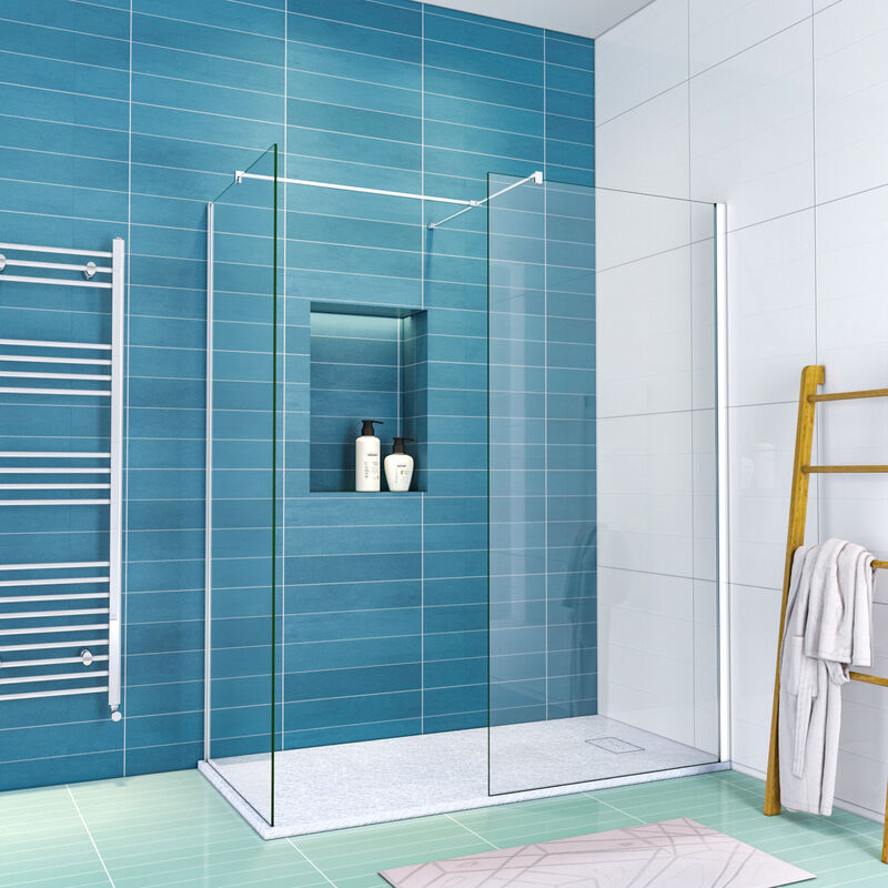 Walk in Shower Door 8mm Tempered Glass Shower Cabin with Side Panel Screen 760mm & 700mm + Shower Base Tray 1400x900mm + Free Waste Trap Cover