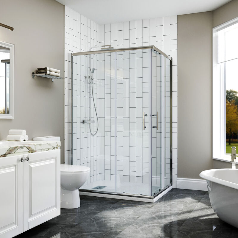 1200x900mm Elegant Sliding Shower Door Enclosure Corner Entry Cabin 6mm Extra Toughened Safety Glass with Rectangular smc Tray and Waste Trap