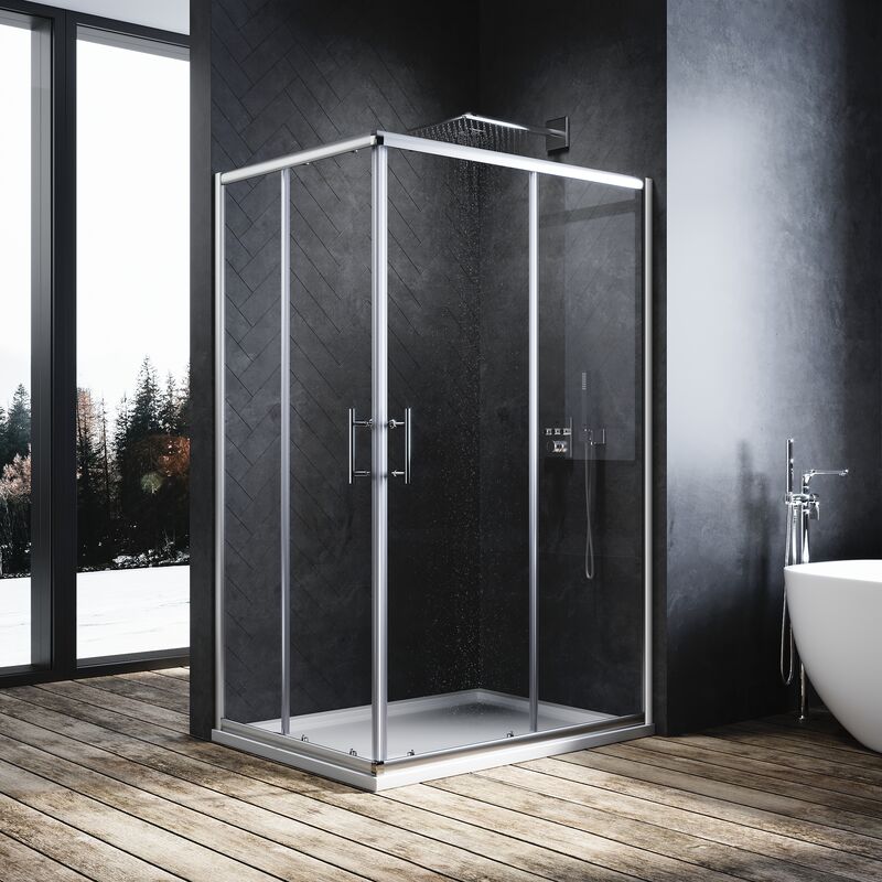 1200x800mm Elegant Sliding Shower Door Enclosure Corner Entry Cabin 6mm Extra Toughened Safety Glass with Rectangular smc Tray and Waste Trap