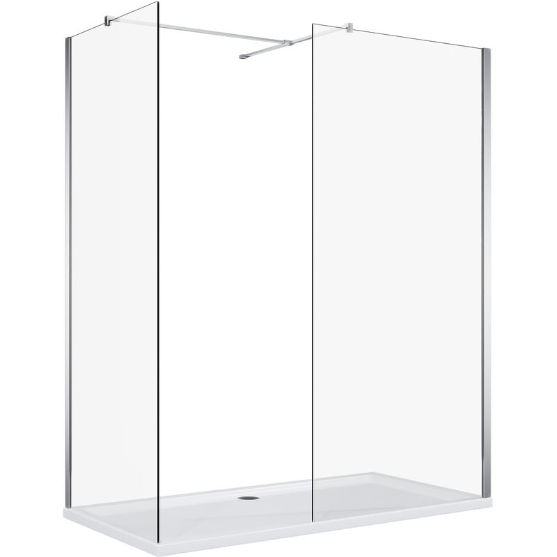 Walk in Shower Door 8mm Tempered Glass Shower Cabin with Side Panel Screen 760mm & 900mm + Shower Base Tray 1200x900mm + Free Waste Trap Cover