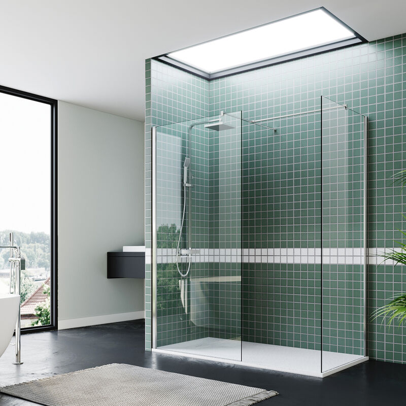 Walk in Shower Door 8mm Tempered Glass Shower Cabin with Side Panel Screen 760mm & 800mm + Shower Base Tray 1200x800mm + Free Waste Trap Cover