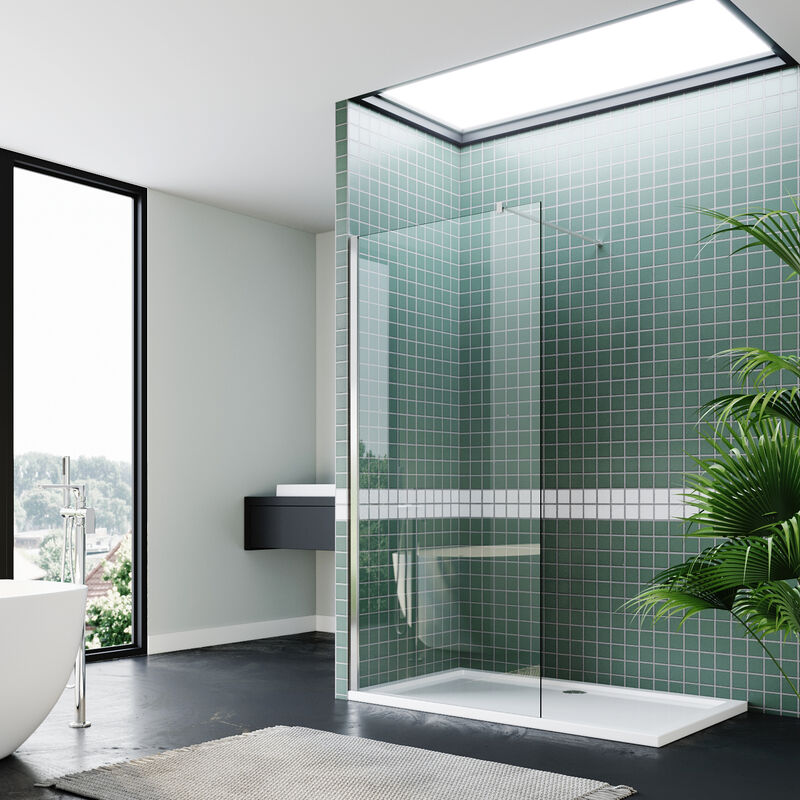 Elegant - Walk in Shower Screen Enclosure 700mm Glass Single Panel with Shower Tray 1000x800mm + Waste Trap Cover