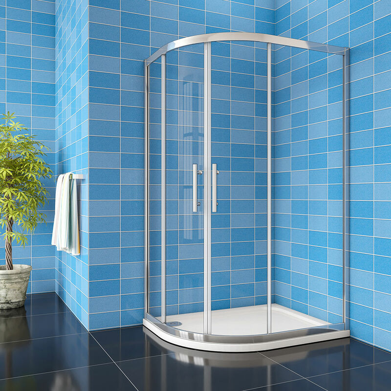 1000x900x1900mm Chrome Offset Cubicle Quadrant Shower Enclosure + 1000x900mm left entry shower tray waste + Riser Kit and Plinth