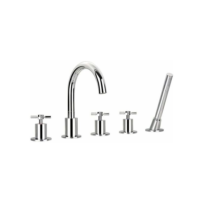 Xl 5-Hole Bath And Shower Mixer With Shower Set - Chrome - XL5HBSM - Chrome - Flova
