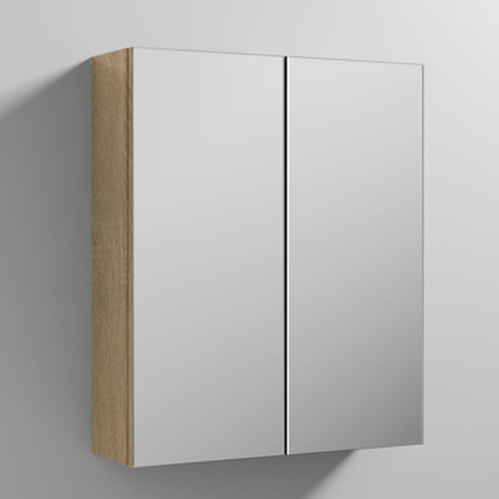Fuji 60cm Mirrored Cabinet In Natural Oak With 2 Doors