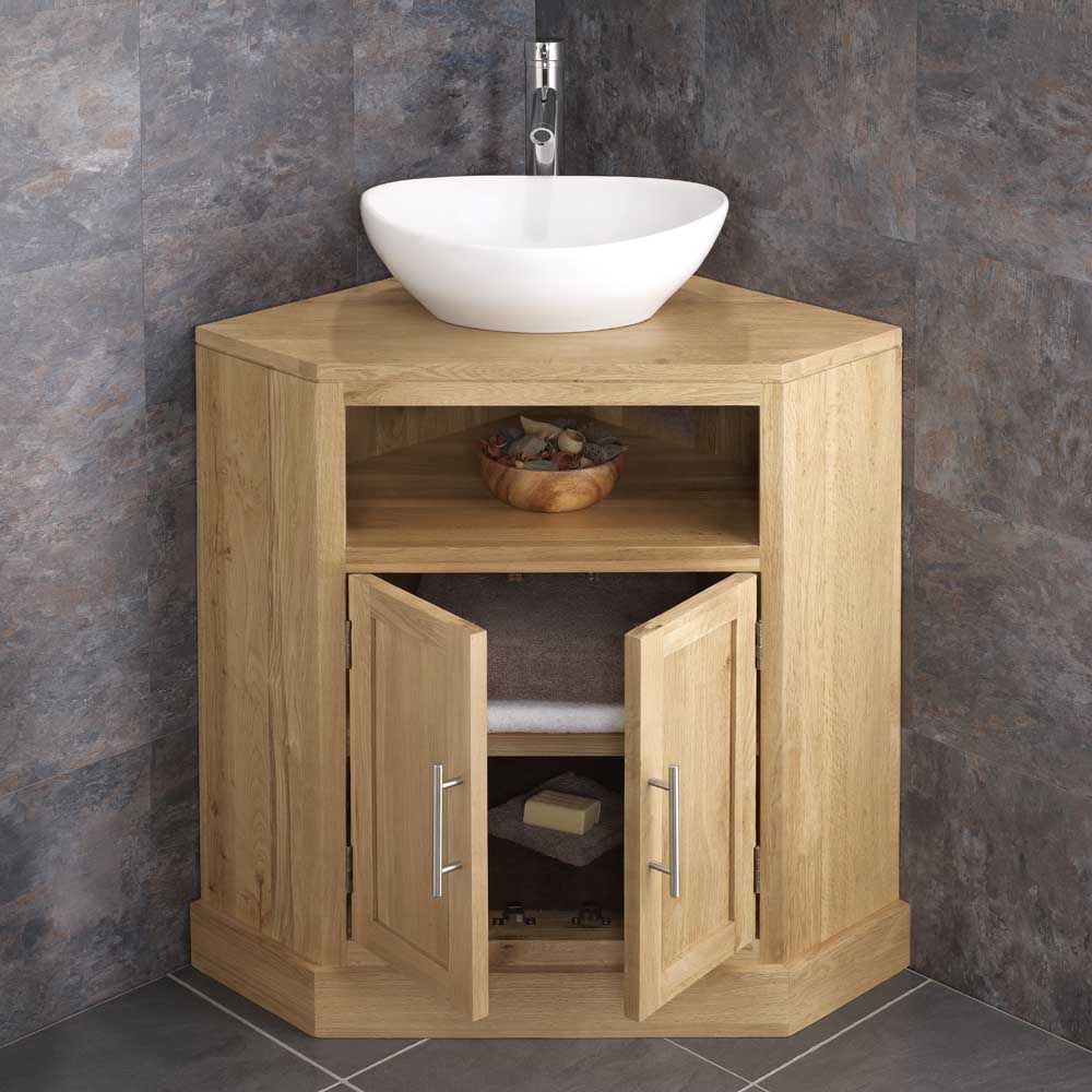 Freestanding Large Corner Oak Cabinet with Oval Basin Tap and Waste Set CUBE