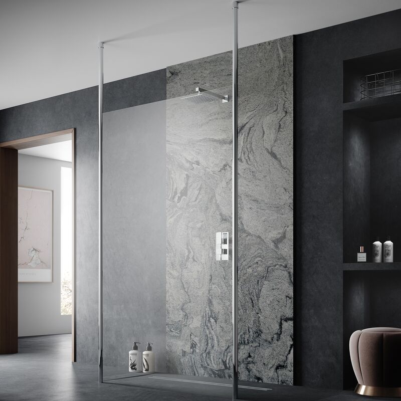 Wetroom Screen 1000mm Wide with Ceiling Post - 8mm Glass - Hudson Reed