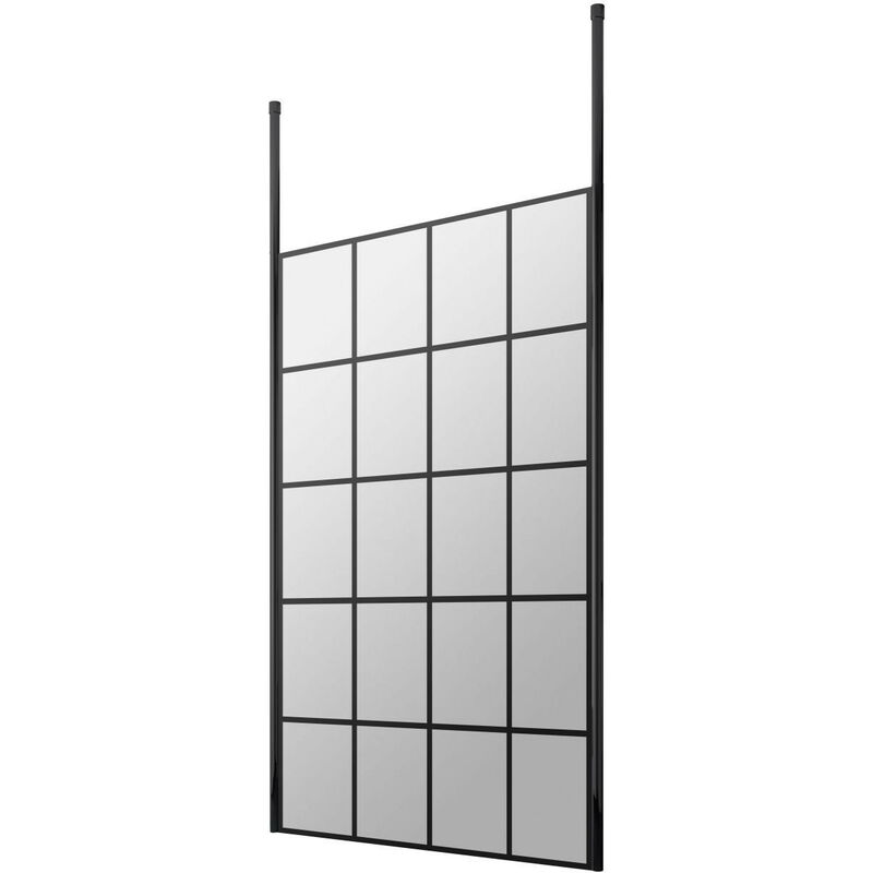 1000mm x 1950mm Black Framed Wetroom Screen with Ceiling Posts - BFCP10 - Black - Hudson Reed