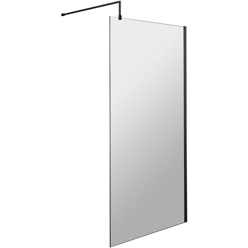 Wet Room Screen with Black Support Bar 1000mm Wide - 8mm Glass - Hudson Reed