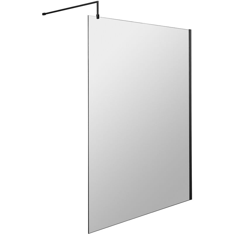 Wet Room Screen with Black Support Bar 1400mm Wide - 8mm Glass - Hudson Reed