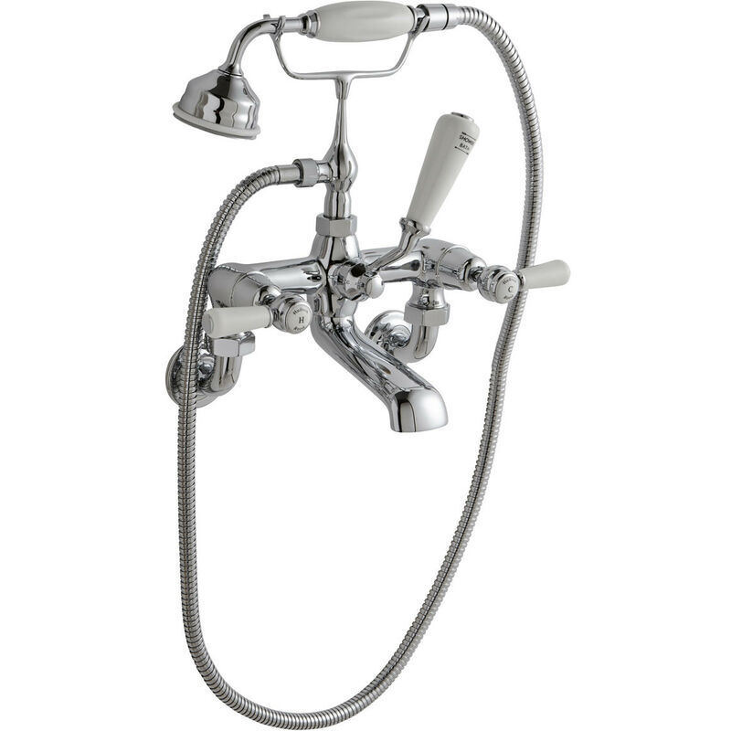 Wall Mounted Topaz White Lever Bath and Shower Mixer with Dome Collar - BC304DLWM - Silver - Hudson Reed