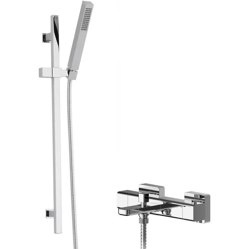 Windon Thermostatic Bath Shower Mixer with Kubix Slider Rail Kit - Chrome - Hudson Reed