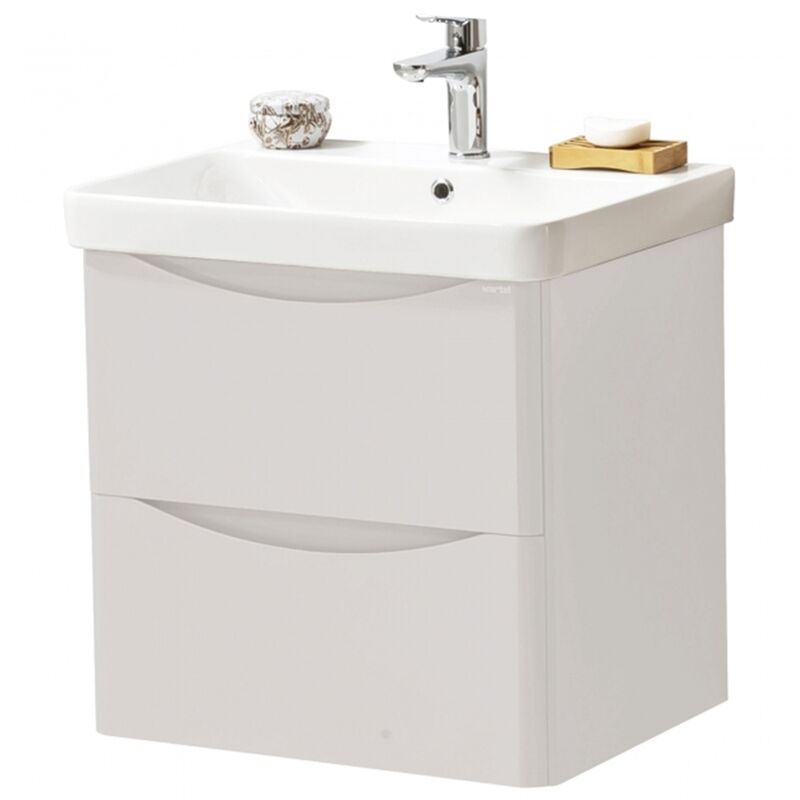 Wall Mounted 2 Drawer 600mm x 460mm Cabinet with Ceramic Basin, Cashmere - Kartell