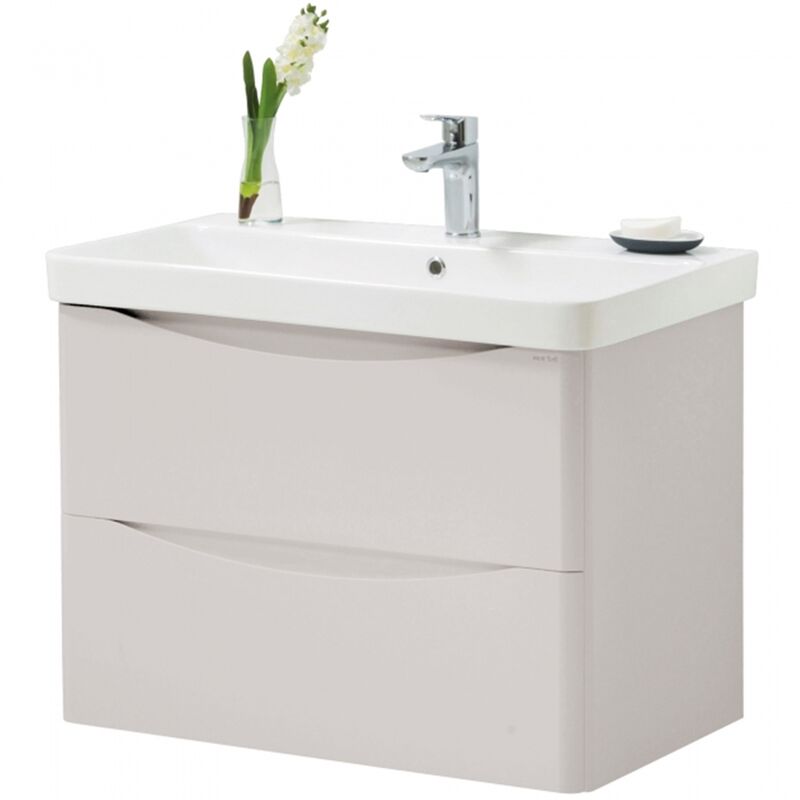 Wall Mounted 2 Drawer 800mm x 460mm Cabinet with Ceramic Basin, Cashmere - Kartell