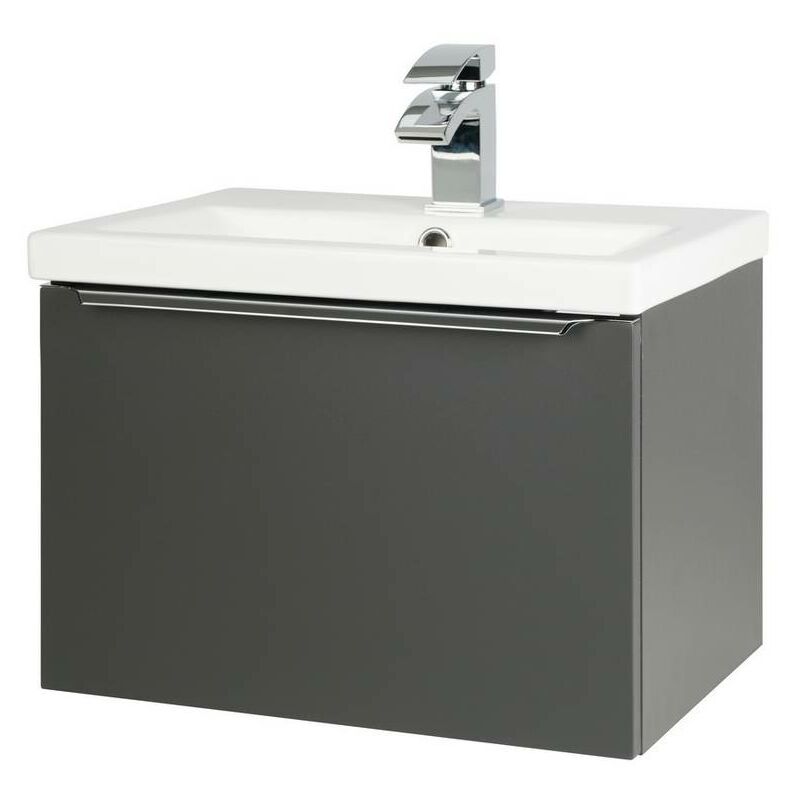 Wall Mounted Ceramic Basin & Drawer Cabinet 500mm x 355mm Matt Dark Grey - Kartell
