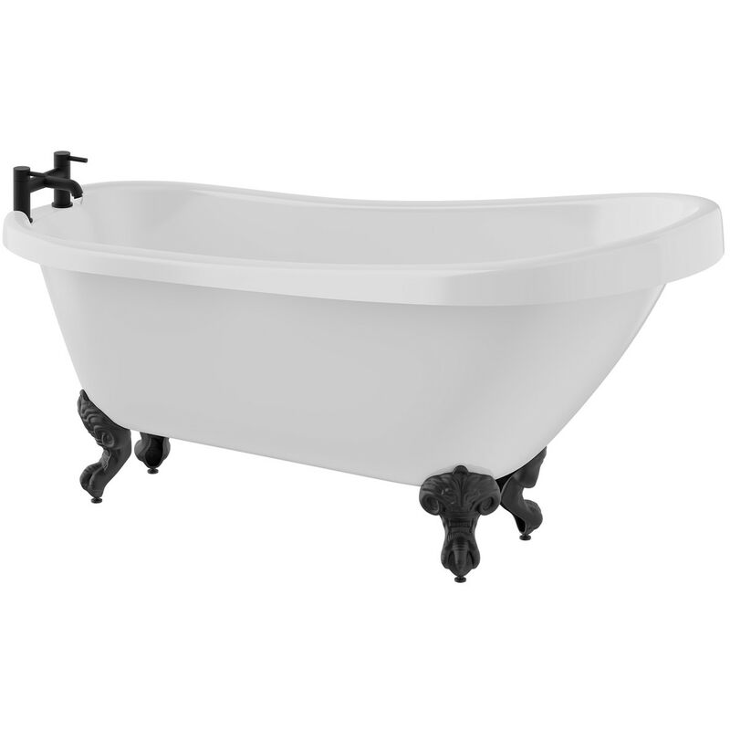 Wholesale Domestic - Kensington 1550mm x 720mm Single Ended Freestanding Slipper Roll Top Bath with Matt Black Claw Feet - White