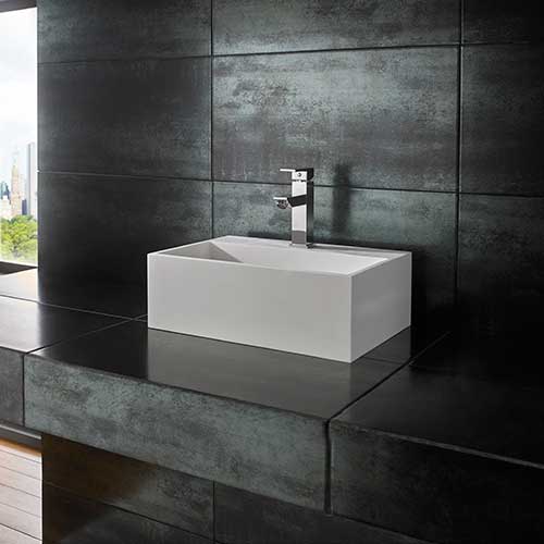 Rectangular Countertop Bathroom Basin in White Stone Resin 450mm x 300mm Kiva