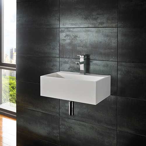 Rectangular Wall Hung Bathroom Basin in White Stone Resin 450mm x 300mm Kiva