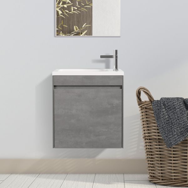 Wall Hung Family Bathroom Vanity in Cement Grey with Tap and Waste 545mm x 325mm LEVA