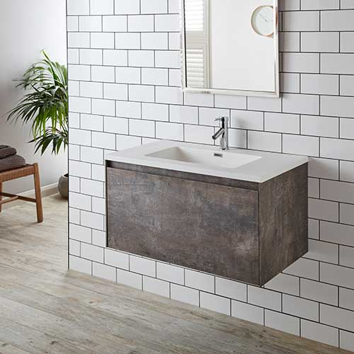 Large Wall Hung Stone Ash Grey Cabinet and Basin Bundle Resin Sink and 900mm Cabinet Loft