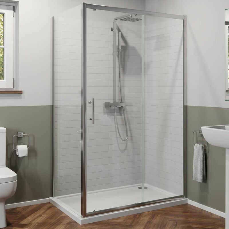 1000 x 760mm Sliding Shower Door & Side Panel Enclosure 6mm Glass Screen Framed - Clear