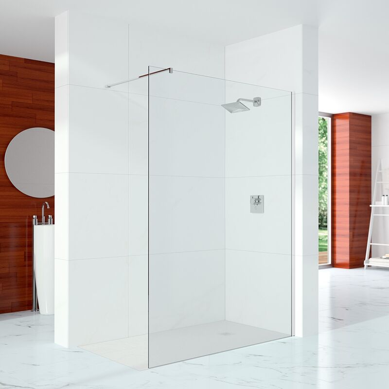 10 Series Wet Room Glass Panel with Wall Profile and Stabilising Bar 300mm Wide - 10mm Glass - Merlyn