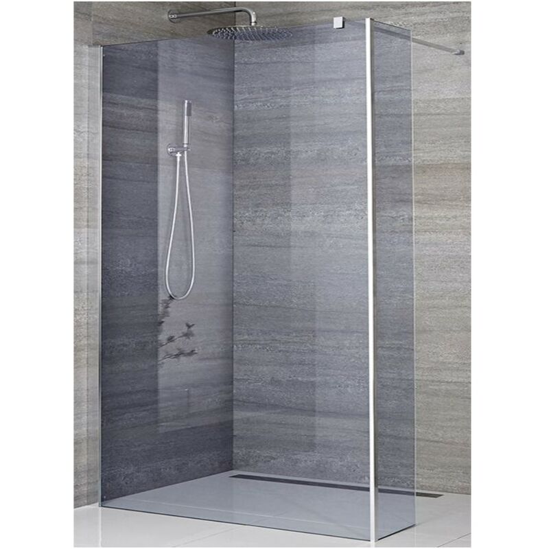Portland-Luna - 700mm Chrome Recessed Walk In Frameless Wet Room Shower Enclosure with Smoked Glass Screen&44 Return Panel and Support Arm - 800mm