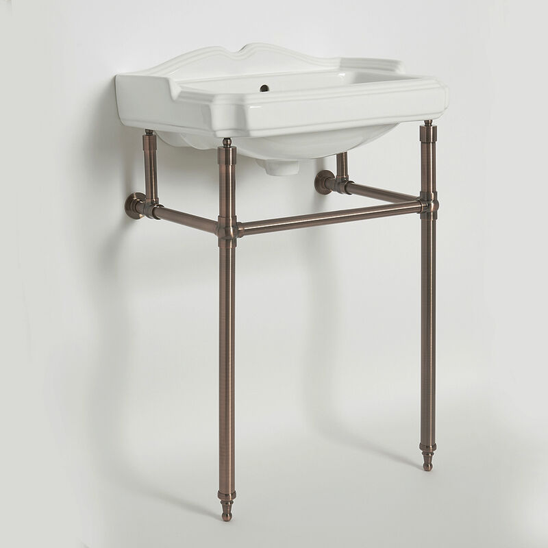 Windsor - Traditional 590mm x 495mm White Ceramic Bathroom Basin Sink with Oil Rubbed Bronze Washstand - 1 Tap Hole - Milano