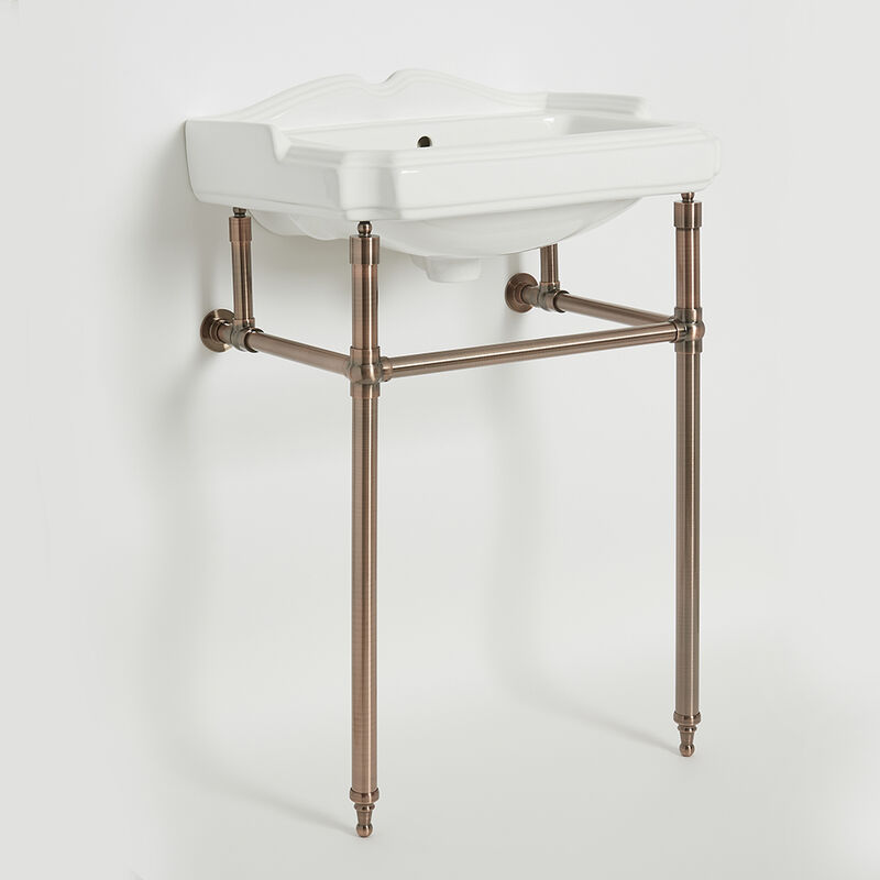 Windsor - Traditional 590mm x 495mm White Ceramic Bathroom Basin Sink with Oil Rubbed Bronze Washstand - 2 Tap Hole - Milano