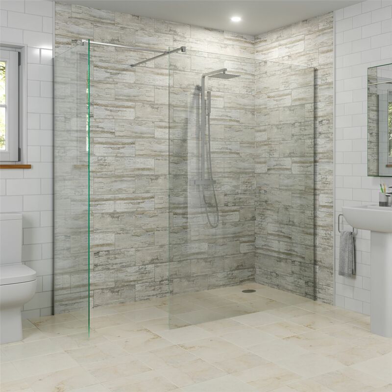 Modern 1400mm & 700mm Wet Room Screens Walk In Enclosure 8mm Safety Glass Panels - Clear