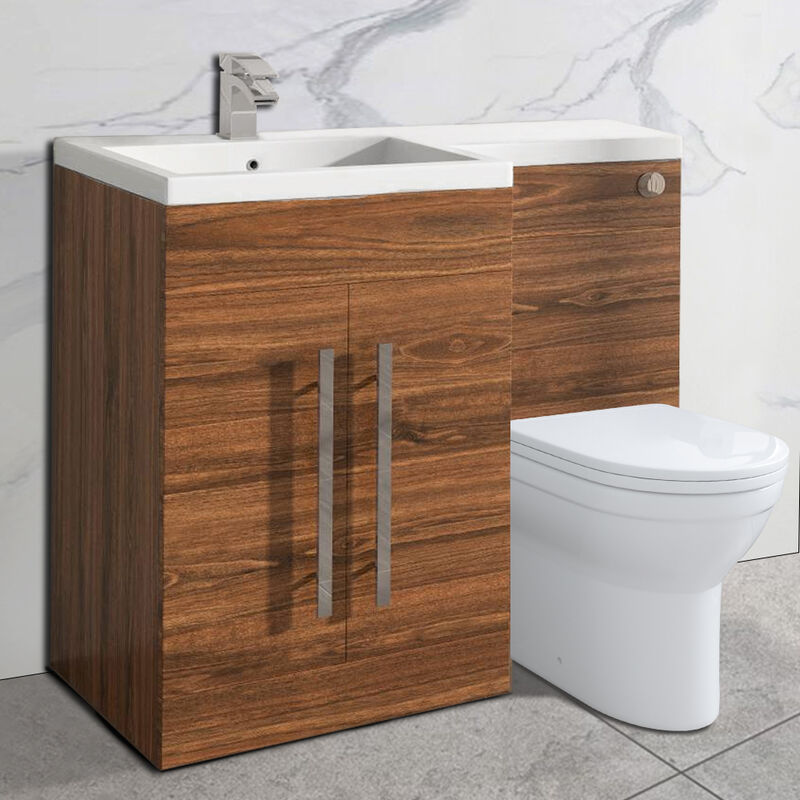 Walnut Bathroom Cabinets Left Hand Storage Furniture Combination Vanity Unit Set with Toilet - NRG