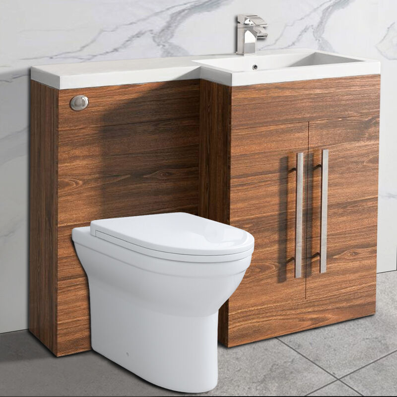 Walnut Bathroom Cabinets Right Hand Storage Furniture Combination Vanity Unit Set with Toilet - NRG