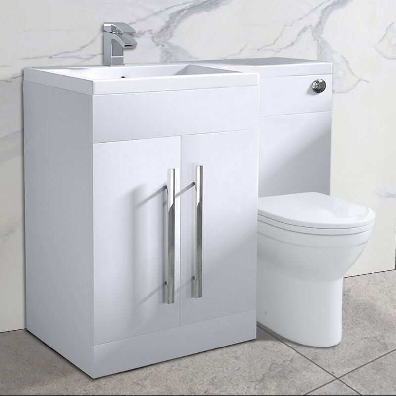 White Bathroom Left Hand Storage Furniture Combination Vanity Unit Set with Toilet - NRG