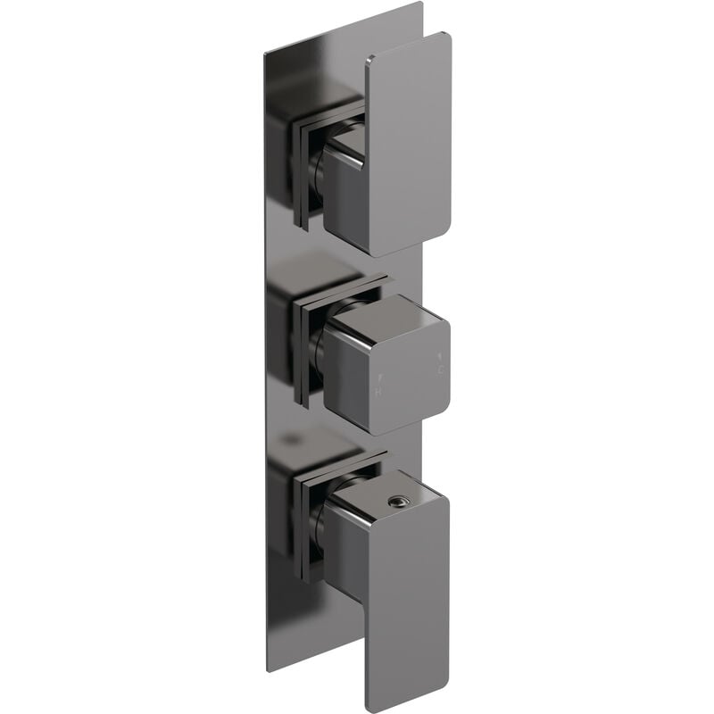Windon Thermostatic Concealed Shower Valve with Diverter Triple Handle - Brushed Pewter - Nuie