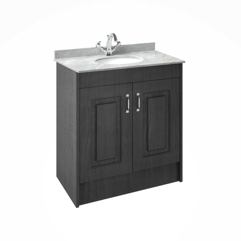 York Royal Grey 800mm 2 Door Vanity Unit and Grey Marble Top with 1 Tap Hole and Under Counter Basin - YOR429 - Royal Grey - Nuie