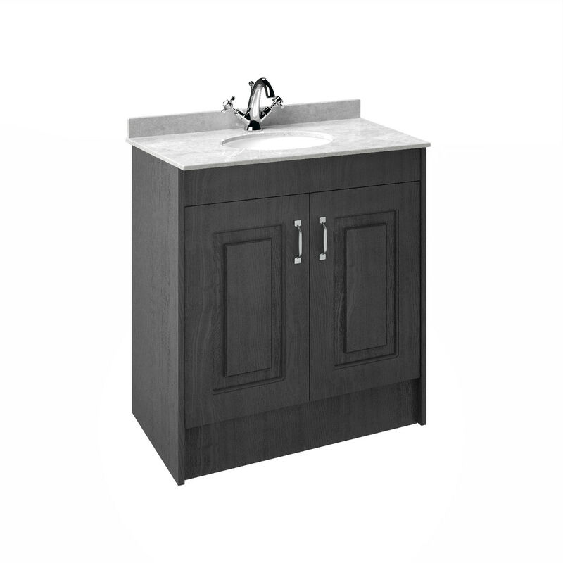 York Royal Grey 800mm 2 Door Vanity Unit and White Marble Top with 1 Tap Hole and Under Counter Basin - YOR428 - Royal Grey - Nuie