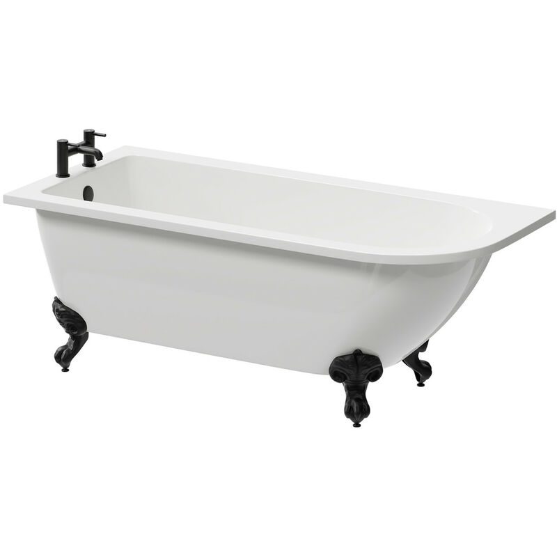 Wholesale Domestic - Oxford 1700mm x 750mm Left Hand Single Ended Freestanding Shower Bath with Matt Black Claw Feet - White
