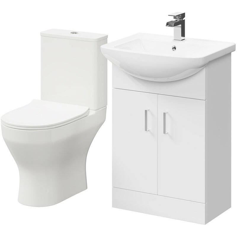 Wholesale Domestic Piura White 550mm 2 Door Vanity Unit and Toilet Suite - White