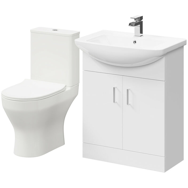 Wholesale Domestic Piura White 650mm 2 Door Vanity Unit and Toilet Suite - White