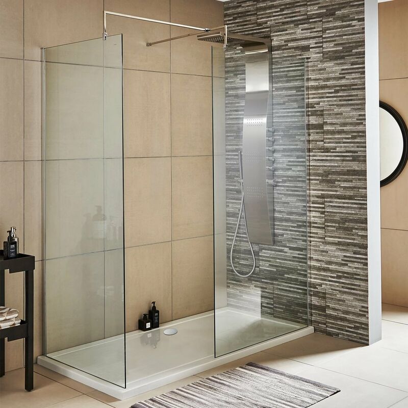 Walk-In Shower Enclosure 1600mm x 800mm (1000mm+800mm Glass) with Tray - Nuie