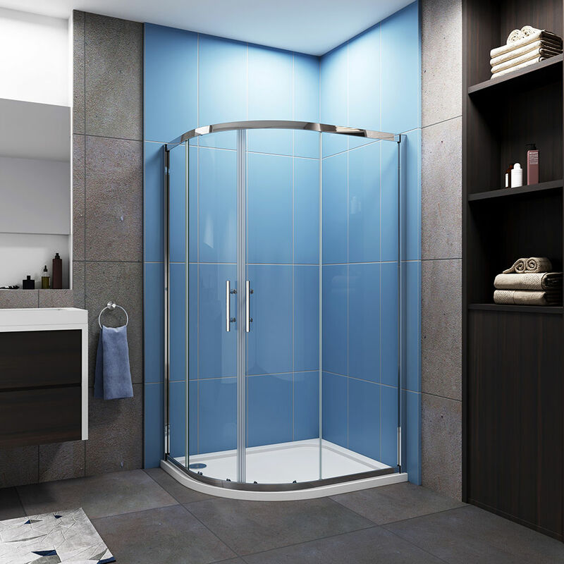1200 x 800 mm offset Quadrant Shower Cubicle Enclosure 6mm Glass Sliding Shower Door with Left Entry Tray Waste + Plinth
