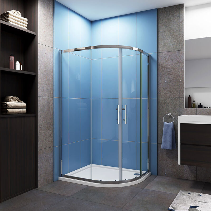 1200 x 800 mm offset Quadrant Shower Cubicle Enclosure 6mm Glass Sliding Shower Door with Right Entry Tray Waste + Plinth