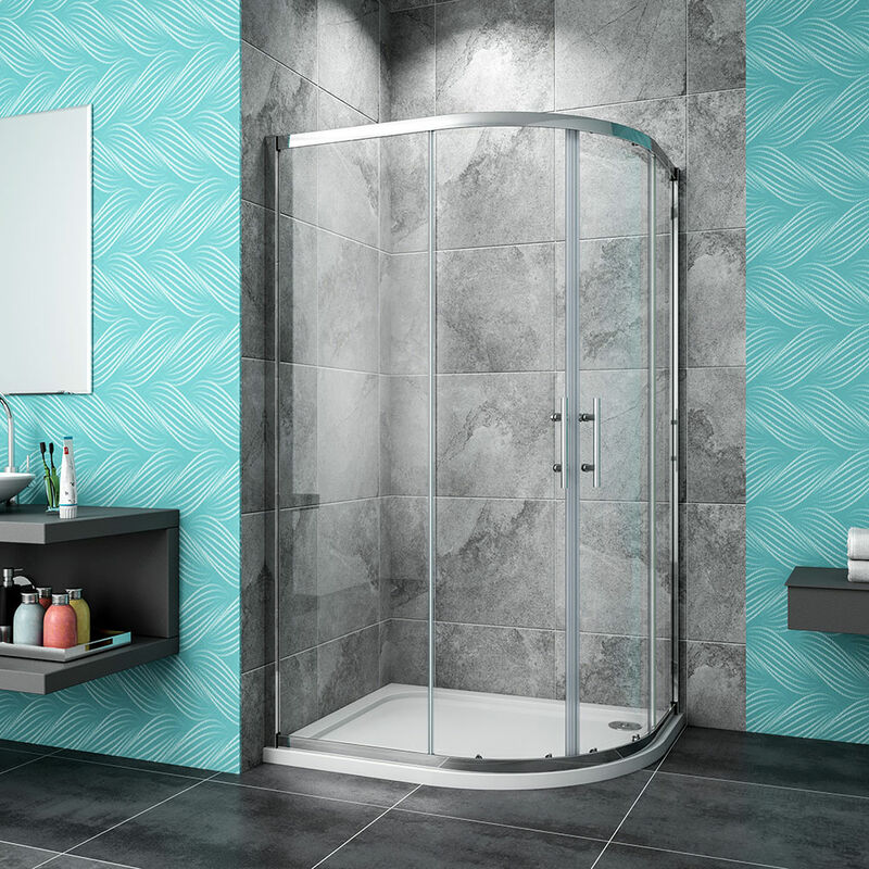 1000 x 900 mm offset Quadrant Shower Enclosure 6mm Easy Clean Sliding Glass Cubicle Door with Right Entry Tray Waste + Plinth