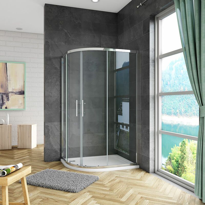 1000x900x1850mm Quadrant Shower Enclosure Sliding Shower Door Tempered Glass with 1000x900x30mm left entry shower tray and Riser Kit and Plinth