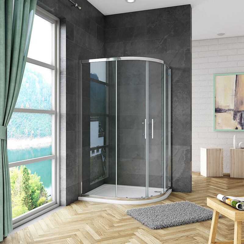 1000x900x1850mm Quadrant Shower Enclosure Sliding Shower Door Tempered Glass with 1000x900x30mm right entry shower tray and Riser Kit and Plinth