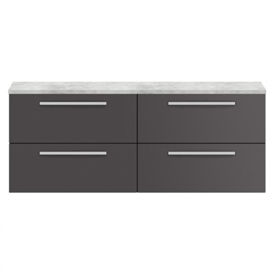 Quincy 144cm Wall Vanity With Grey Worktop In Gloss Grey