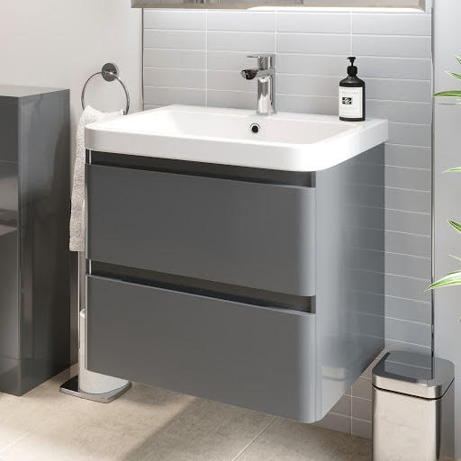 Regis Grey Gloss Wall Hung Vanity Unit & Basin - 600mm Width