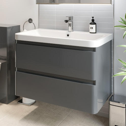 Regis Grey Gloss Wall Hung Vanity Unit & Basin - 800mm Width