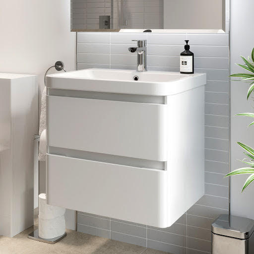 Regis White Gloss Wall Hung Vanity Unit & Basin - 600mm Width